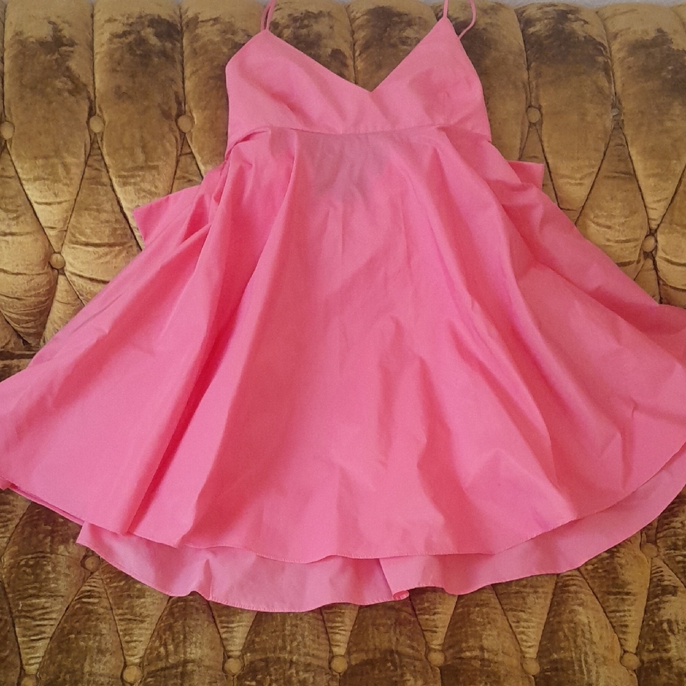 Zara Bright Pink Spaghetti Strap Mini Dress with Back Bow